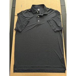 Footjoy Large Adult Polo Shirt Golf Performance Dark Blue Striped Sports Mens